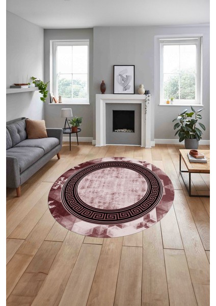 Çerçeveli Modern Klasik Baskılı Yıkanabilir Kaymaz Yuvarlak Salon Halısı, ÇERÇEVELİ-Y-109-BORDO, indirimleri