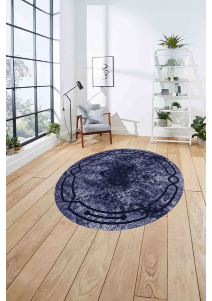 Çerçeveli Hitit Kesme Modelli Yıkanabilir Kaymaz Yuvarlak Salon Halısı, Çerçeveli-Y-63-Lacivert, fırsatları