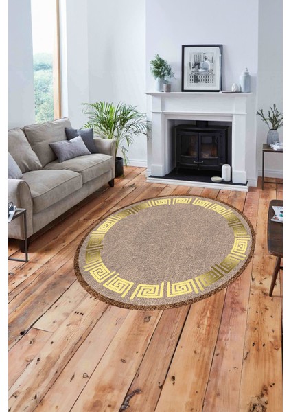 Çerçeveli Vektörel Mermer Desenli Yıkanabilir Kaymaz Yuvarlak Salon Halısı, Çerçeveli-Y-95-Gold, fiyatları