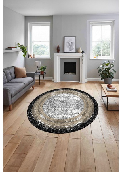 Çerçeveli Klasik Modern Yıkanabilir Kaymaz Yuvarlak Salon Halısı, ÇERÇEVELİ-Y-127-BEJ, indirimleri