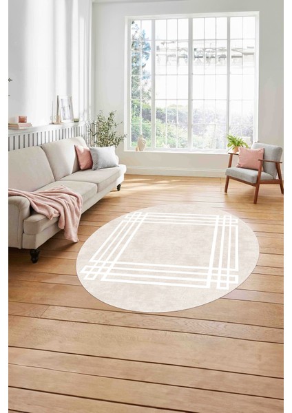Çerçeveli Geometrik Motifli Yıkanabilir Kaymaz Yuvarlak Salon Halısı, Çerçeveli-Y-67-Bej, modelleri