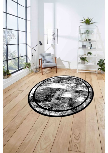 Çerçeveli Modern Dijital Baskılı Yıkanabilir Kaymaz Yuvarlak Salon Halısı, Çerçeveli-Y-77-Gri, fırsatları