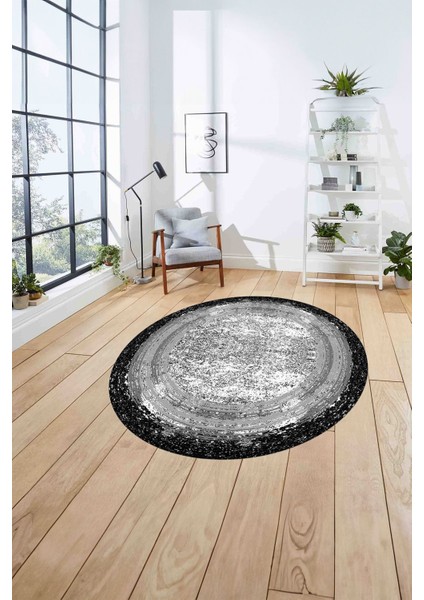 Çerçeveli Klasik Modern Yıkanabilir Kaymaz Yuvarlak Salon Halısı, ÇERÇEVELİ-Y-127-GRİ, fırsatları