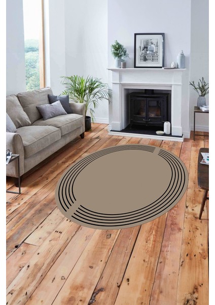 Çerçeveli Düz Çizgi Desenli Yıkanabilir Kaymaz Yuvarlak Salon Halısı, ÇERÇEVELİ-Y-102-BEJ, fiyatları