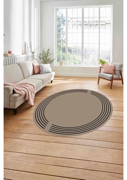 Çerçeveli Düz Çizgi Desenli Yıkanabilir Kaymaz Yuvarlak Salon Halısı, ÇERÇEVELİ-Y-102-BEJ, modelleri