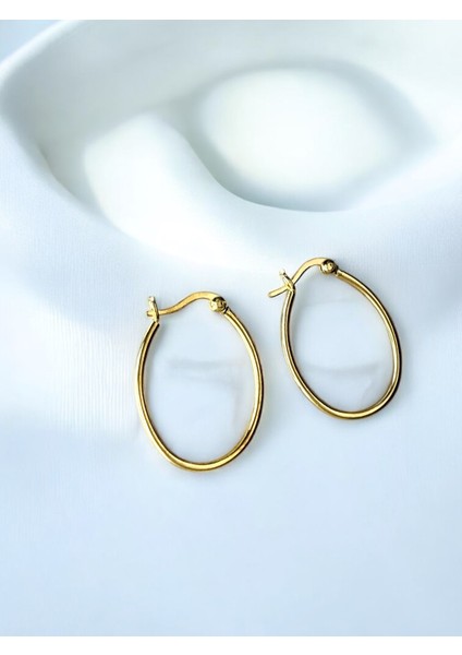 Asimetrik Oval Halka Küpe Gold Rengi Tasarım 925 Ayar Gümüş Küpe fiyatları