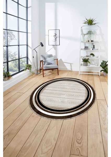 Çerçeveli Modern Çizgi Desenli Yıkanabilir Kaymaz Yuvarlak Salon Halısı, ÇERÇEVELİ-Y-120-KAHVE, fırsatları