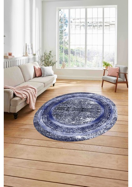 Çerçeveli Modern Sade Baskılı Yıkanabilir Kaymaz Yuvarlak Salon Halısı, ÇERÇEVELİ-Y-119-LACİVERT, modelleri