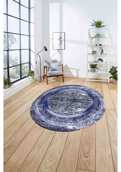 Çerçeveli Modern Sade Baskılı Yıkanabilir Kaymaz Yuvarlak Salon Halısı, ÇERÇEVELİ-Y-119-LACİVERT, fırsatları