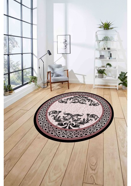 Çerçeveli Akrilik Motifli Yıkanabilir Kaymaz Yuvarlak Salon Halısı, Çerçeveli-Y-83-Kırmızı, fırsatları