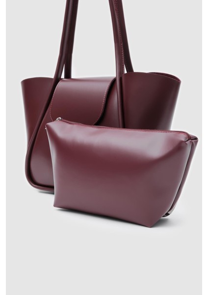 Petree Bordo Makyaj Çantalı Omuz Çantası