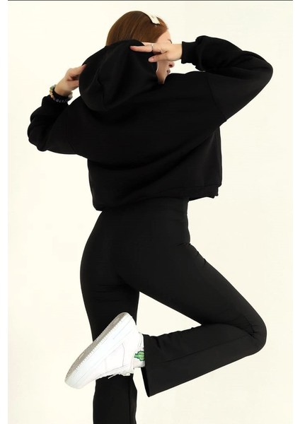 Eşofman Takımı Sweatshirt Kapşonlu Üç Iplik Şardonlu Siyah fiyatları