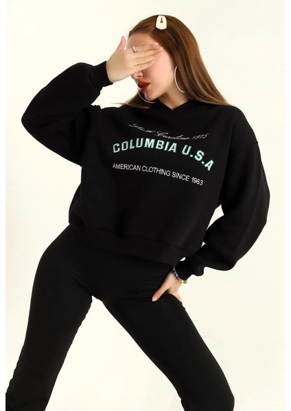 Eşofman Takımı Sweatshirt Kapşonlu Üç Iplik Şardonlu Siyah modelleri