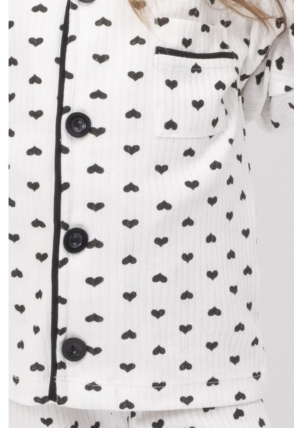 Pijama Takımı Kruvaze Yaka Kalp Baskılı Çocuk Ve Bebek Pijama Takımı