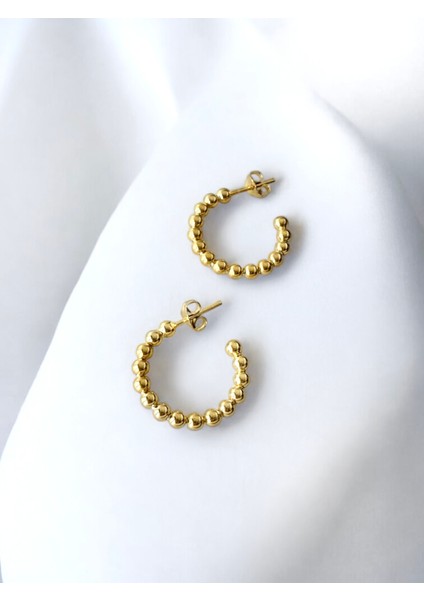 Zarif Inci Formlu Gold Rengi Tasarım 925 Ayar Gümüş Halka Küpe