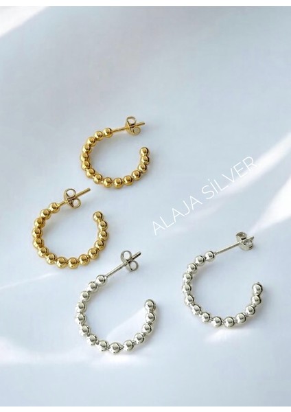 Zarif Inci Formlu Gold Rengi Tasarım 925 Ayar Gümüş Halka Küpe modelleri