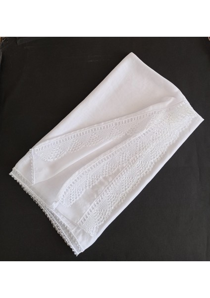 El Işi Iğne Oyası Mevlüt Başörtüsü 140 * 70 cm Boyutunda - Beyaz Sıra Enginar Model