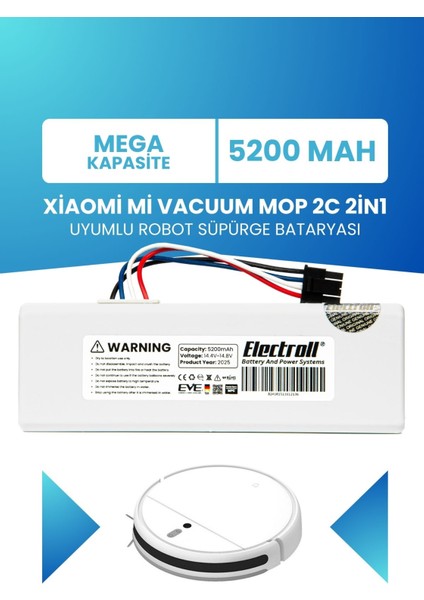 Xiaomi Mi Vacuum Mop 2c 2in1 Uyumlu Batarya (MEGA KAPASİTE) 5200mah Robot Süpürge Pili Xmstjqr2c