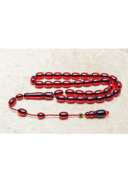 Kırmızı Zar Kehribar Tesbih 8X11 Mm- Enes Abdo Usta Imzalı Tespih