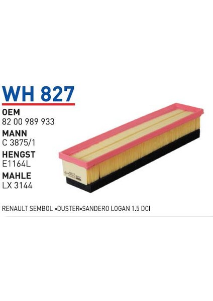 Wh827 Oem 8200989933 Renault Symbol Duster Hava Filtre