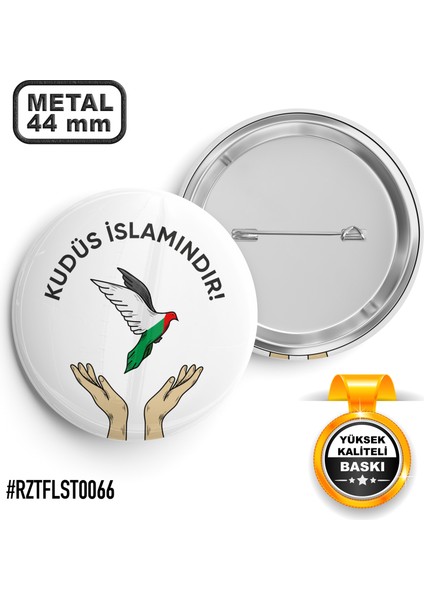 Filistin Bayrak Güvercin İğneli Rozet 44 mm