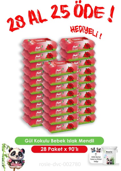 Gül Kokulu Sleepy Bebek Islak Havlu 90'lı 28 Al 25 Öde fiyatları
