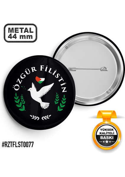 Özgür Filistin Siyah İğneli Rozet 44 mm