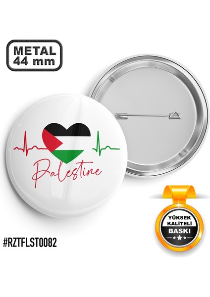 Kalp Atışı Palestine Iğneli Rozet 44 mm