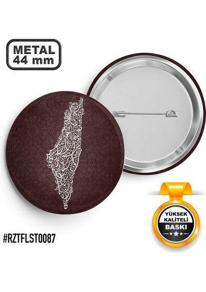 Filistin Harita Arapça Hat Iğneli Rozet 44 mm