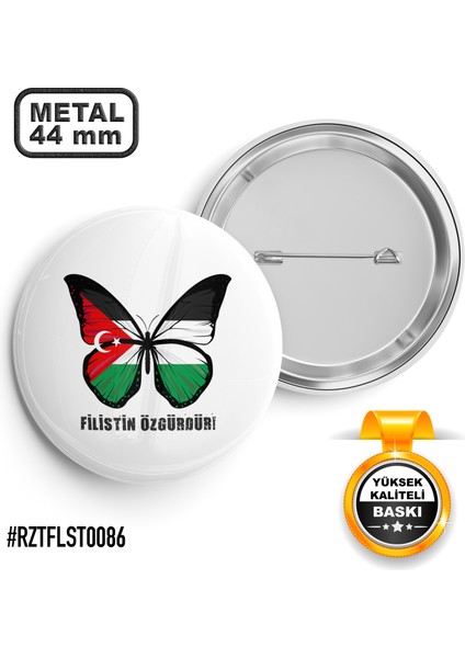 Türk Bayraklı Filistin Kelebek Iğneli Rozet 44 mm