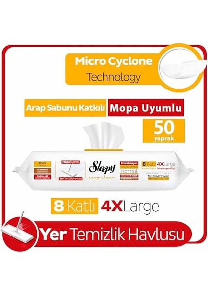 Easy Clean Arap Sabunu Katkılı Mopa Uyumlu Yer Temizlik Havlusu 50 Yaprak