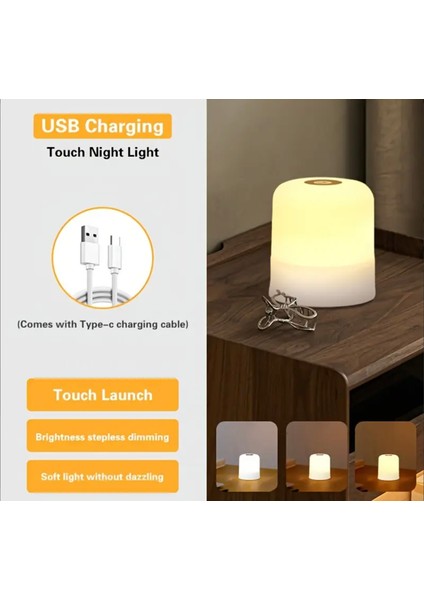 3 Renkli Ayarlanabilir Şarjlı Dokunmatik Kontrollü LED Gece Lambası, USB ile Çalışır