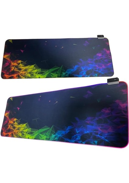 80X30CM Büyük Boy Xxl Resimli Desenli Mousepad Rgb LED Işıklı Gaming Gamer Oyuncu Mouse Pad (Prızma)