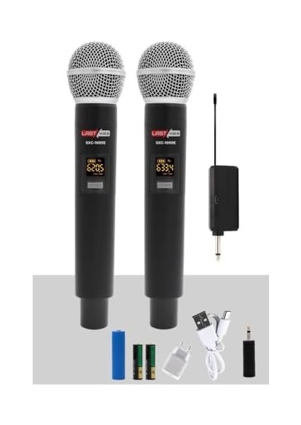 SXC-1099E Şarjlı Çiftli El Telsiz Kablosuz Mikrofon Uhf