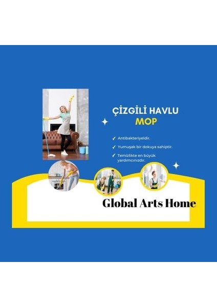 Arts Home Welsoft Havlu Mop, Yedek Uç, Paspas Yedek Uç, Çizgili Mıkro Etkili - 3'li Mop