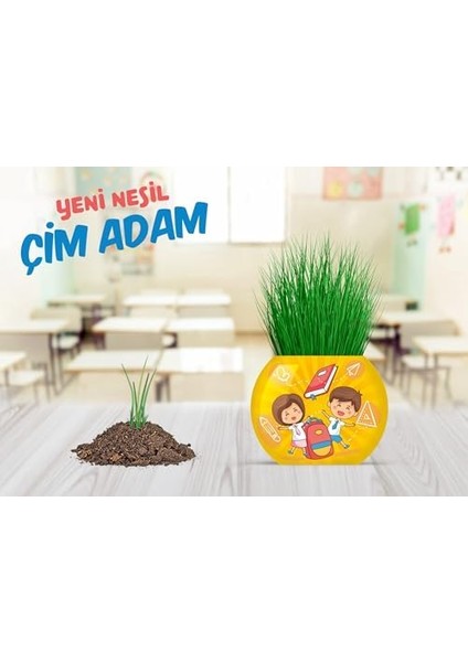 Okul Temalı Çim Adam 6'lı Set - Çocuklar Için Eğitici ve Eğlenceli Bitki Yetiştirme Kiti