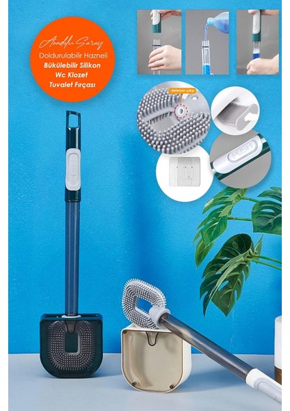 Sıvı Hazneli New Silikon Wc Klozet Fırçası Set