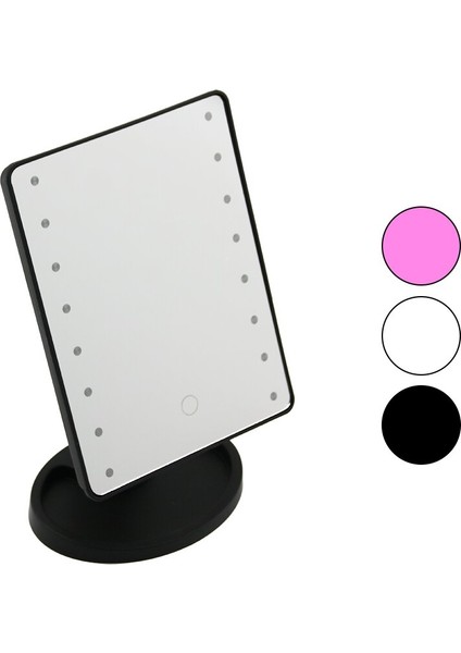 16 Ledli - Pilli Makyaj Aynası 360 Derece Dönebilen Takılık Sepetli Ayak Renkli Pls. 16.5 x 21.5 cm
