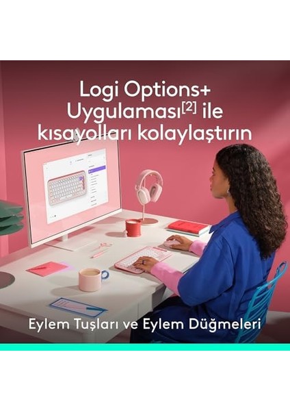 Pop Icon Combo Kablosuz Klavye ve Mouse Seti, Bluetooth, Türkçe Q Klavye, Pembe