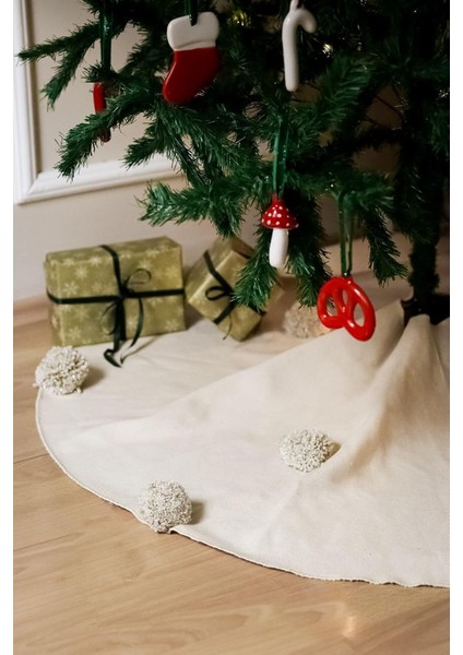 & Stone Ponponlu Yılbaşı Çam Ağaç Altı Örtüsü 120 cm Çaplı