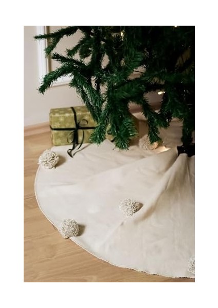 & Stone Ponponlu Yılbaşı Çam Ağaç Altı Örtüsü 120 cm Çaplı