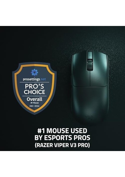 Viper V3 Pro - Ultralight Kablosuz Espor Oyun Mouse'u (8k Hz Hyperpolling, 54G Hafif Tasarım, Focus Pro Sensör 35K Dpı, Hyperspeed Kablosuz, 95 Saat Pil Ömrü) Siyah