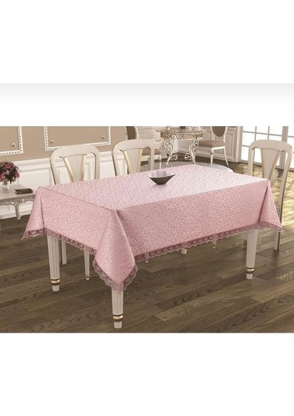 Tekstil Dantelli Leke Tutmayan Dertsiz Kumaş Masa Örtüsü Pembe 160 x 220 BYZT241