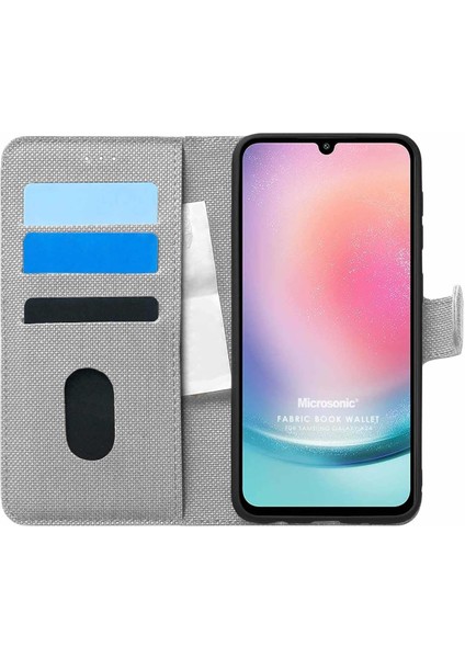 Samsung Galaxy A24 Için Kılıf Fabric Book Wallet Gri [galaxy A24 ile Uyumlu Kılıf - Gri]