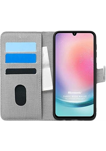 Samsung Galaxy A24 Için Kılıf Fabric Book Wallet Gri [galaxy A24 ile Uyumlu Kılıf - Gri]