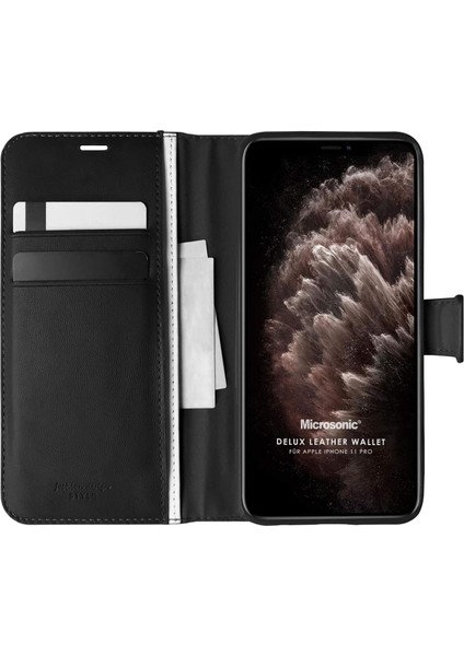 Apple iPhone 11 Pro Için Kılıf Delux Leather Wallet Siyah [Apple iPhone 11 Pro ile Uyumlu Kılıf - Siyah]