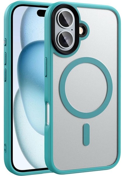 Apple Ile Uyumlu iPhone 16 Plus Kılıf Mat Arka Yüzey Wireless Şarj Özellikli Zore Flet Magsafe Kapak Yeşil