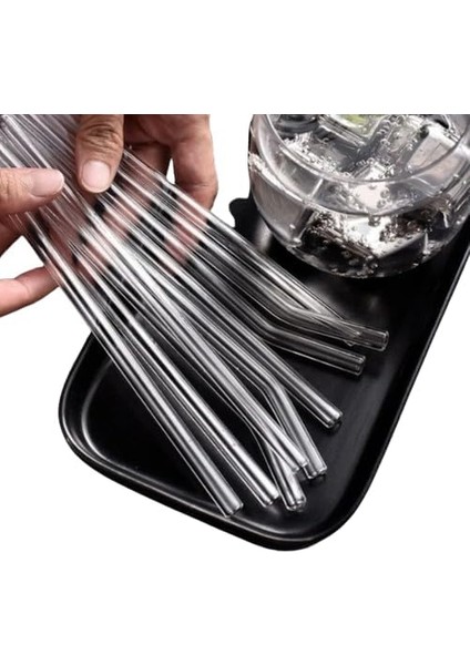 10'lu Yüksek Borosilikat Şeffaf Cam Pipet, Isıya Dayanıklı Yeniden Kullanılabilir Içme Pipet Cam Pipet, Eğimli Cam Pipet