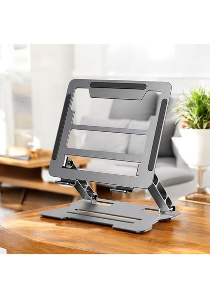 Trend Laptop/notebook/macbook ile Uyumlu Katlanabilir Yükseklik Ayarlı Metal Masa Üstü Tablet Laptop Standı Gri Renk
