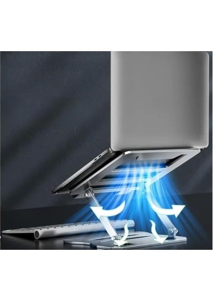 Trend Laptop/notebook/macbook ile Uyumlu Katlanabilir Yükseklik Ayarlı Metal Masa Üstü Tablet Laptop Standı Gri Renk